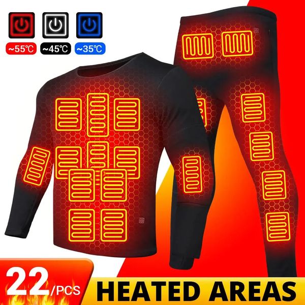 Chauffage sous-vêtements thermiques hommes hiver vêtements chauds femmes veste de chauffage électrique pantalons en coton veste de cyclisme automne pantalon ensemble 231229