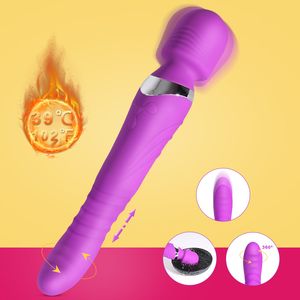 Verwarming Wand Vibrator Dual Motor Roterende G Spot Vagina Clit Massager Vrouwelijke masturbator Erotisch sexy speelgoed voor vrouwen