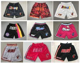 Heats Basketball Short Miamis Hip Pop Pantalon de course avec poche zippée Cousu Rouge Noir Blanc Taille S-XXL