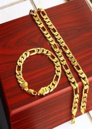 Lourd 12MM 18K jaune or massif rempli Men039s Bracelet collier 23 6 chaîne ensemble cadeau d'anniversaire 258i2720234