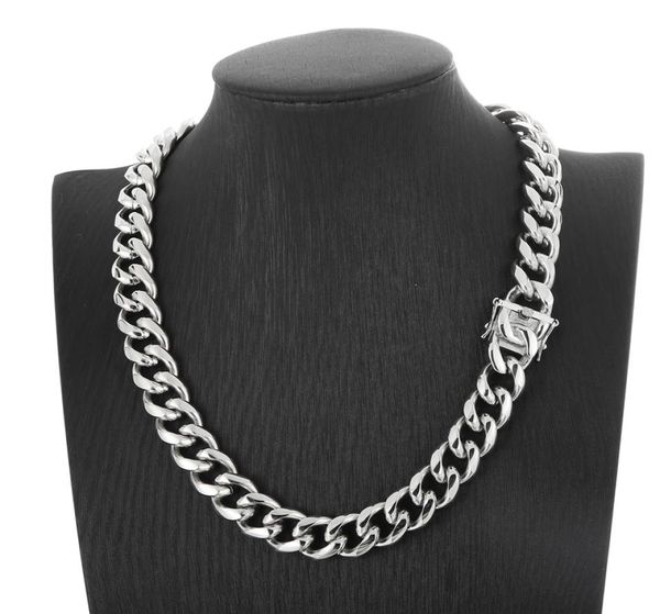Collar de cadena de eslabones cubanos de acero inoxidable grande de plata de 15mm y 24 pulgadas pesado para hombre joyería de hip hop 8658535