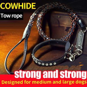 Correa de perro grande resistente y resistente correa de entrenamiento de perro trenzada de cuero genuino para Shepherd Bulldog Labrador Gold Retriever Pet Leads L230620