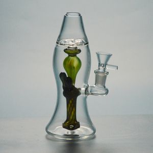 Lámpara de lava Diseño Bongs de vidrio Cachimbas 8 pulgadas Dab Rigs Percolador Bong 14 mm Junta hembra Tubería de agua Plataforma petrolera verde con tazón