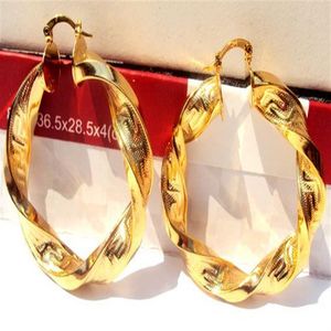 Boucles d'oreilles créoles pour femmes, en or jaune 14 carats, Big ed, 100% or véritable, non solide, pas d'argent, 322A