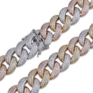 Chaînes lourdes 18mm 18/22 pouces Multi Couleurs Or Bling 3Rows CZ Pierre Chaîne Cubaine Collier 7/8 pouces Bracelet Bijoux de Mode Beau Cadeau pour Hommes Femmes