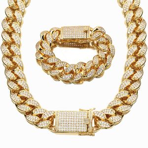 20mm lourd zircon cubique Miami cubain chaîne Bracelet ensemble or argent hommes femmes Hip hop bijoux