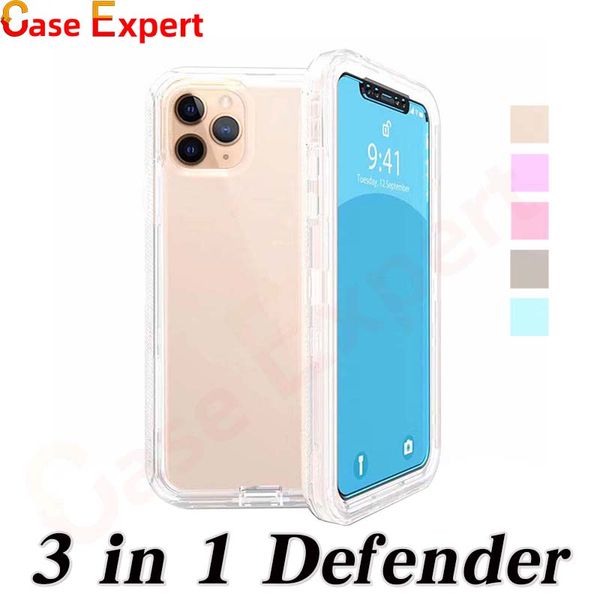 Étuis de téléphone Clear Defender 3 en 1 Transparent pour iPhone 14 Plus 13 Pro 12 11 XS MAX Samsung Note 20 Ultra S22 Étui antichoc robuste