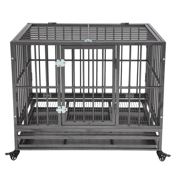 Cage pour chien robuste, chenil en métal, parc pour animaux de compagnie, Portable avec plateau, Silver258n