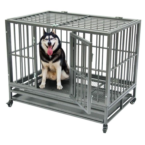 Cage pour chien robuste, chenil en métal, parc pour animaux de compagnie, Portable avec plateau, argent 259p