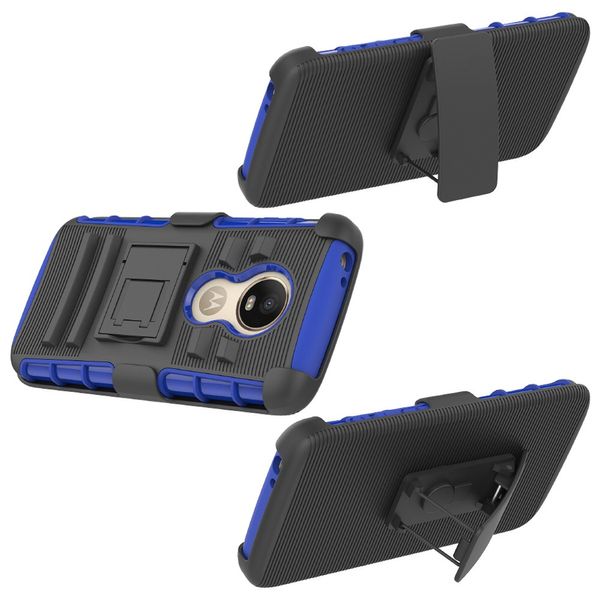 Estuche resistente de cuerpo completo Funda resistente Estuche resistente Cinturón Clip giratorio Kickstand Defender Combo Cubierta para MOTO E5 Play / Plus G5 / G6 / G7 Power