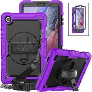 Funda para tableta con correa de mano resistente para Samsung Galaxy Tab A 8.0 10.1 pulgadas A7 Lite 8.7 A8 10.5 pulgadas Soporte giratorio 360 Cubierta a prueba de golpes para niños + Película PET + Correa para el hombro