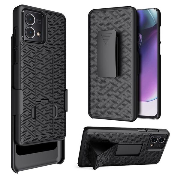 Coque de téléphone robuste pour Motorola Edge Plus G Stylet Power Play 4G 5G Conception de motif tissé avec béquille clip de ceinture étui antichoc