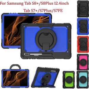 Étui robuste et résistant aux chocs pour Samsung Galaxy Tab S8 + 12,4 pouces S8 S7 Plus 12,4 pouces avec poignée et support pour tablette, housse de protection pour enfants + film de protection d'écran + bandoulière