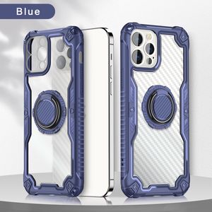 Koolstofvezel Heavy Duty Shockproof Cases Clear Armor Rugged Ring Stand Cover voor iPhone 13 12 Mini 11 PRO XR XS MAX X 8 SAMSUNG S20 FE S21 Ultra A21S A02S A12 A32 4G 5G A52 A72