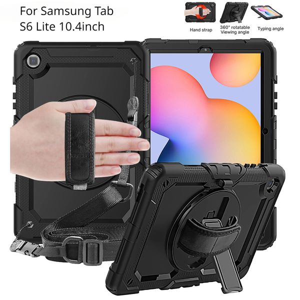 Étui pour tablette robuste pour Samsung Galaxy Tab S6 Lite 10,4 pouces S6lite Dragonne Support rotatif à 360° Housse de protection robuste antichoc avec porte-stylo S Bandoulière