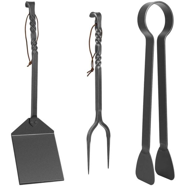 Ensemble d'ustensiles de barbecue robustes, outils de gril forgés à la main, spatule en acier inoxydable très épaisse, fourchette et pinces, pour maître grill, paquet de 3