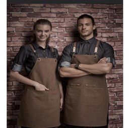 Heavy Duty gewaxt canvas werkschort met gereedschapszakken BBQ-koffieslab chef-kok keukenschortCrossBack-bandjes verstelbaar ML5700915