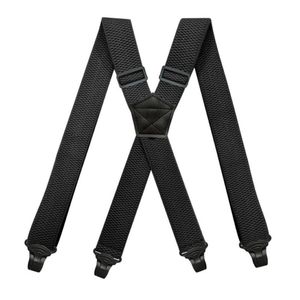 Zware werkbretels voor heren 38 cm breed XBack met 4 plastic grijpersluitingen Verstelbare elastische broekbroekbretels Zwart 2205280p