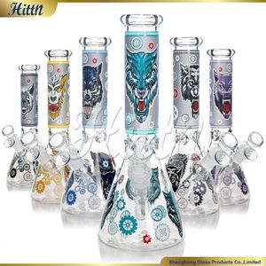 Vidrio pesado Dicalas de lobo de dibujos animados Hookahs Base de beaker de 5 mm de espesor Tubería de agua de fumar de vidrio 14 mm Accesorios de junta 10 pulgadas