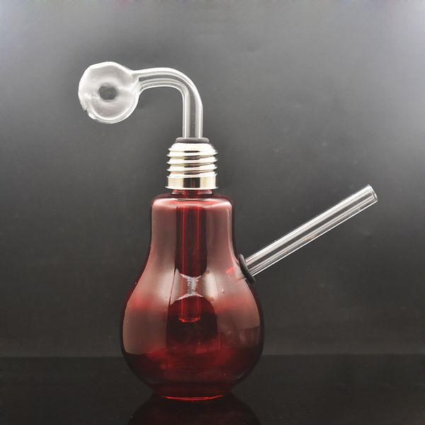 Lampe lourde style ampoule verre brûleur à mazout Bong couleur barboteur tuyau d'eau détachable recycleur cendrier Bong avec pot d'huile de tige inférieure