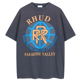 Zwaar gemaakte VS -stijl mannenontwerper T -shirt gewassen Vintage Worldwide Racing Championships Print T Shirt Summer Street Skateboard Short Sleeve T -shirt 24SS 0308