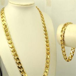Ensemble de bracelets et colliers en or massif jaune véritable 24 carats pour hommes, chaîne gourmette solide, ensembles de bijoux Classics269q