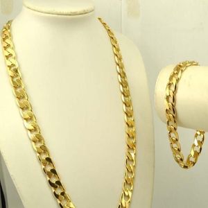 Ensemble de colliers et bracelets en or massif jaune véritable 24 carats pour hommes, ensemble de bijoux à chaîne gourmette solide, Classics248w