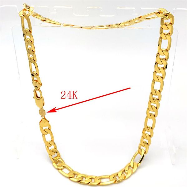 Cadena XXL para hombre pesado Collar de eslabones Stamep de 24 K Oro fino macizo ACABADO AUTÉNTICO Figaro 12 mm Italiano 24 con sello 285L