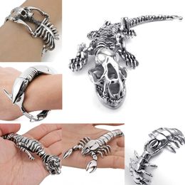 Pulsera de acero inoxidable para hombres pesados, brazalete de cadena de tiburón, esqueleto, dinosaurio, Calavera, escorpión, Tigre, ciempiés