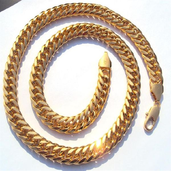 Heavy HOMBRE 24K REAL ORO SÓLIDO ACABADO GRUESO MIAMI CUBAN LINK COLLAR CADENA JOYERÍA 3 AÑOS CONSECUTIVOS S CHAMPI2967