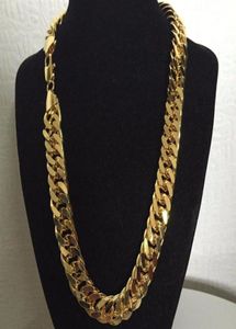 Chaîne de collier masculin lourd 18K JEUILLEMENT DE COURBLE SOBIDE SOIDE REMPLÉE 18K BIELRIE DE 60 cm de 10 mm de large219e1990405