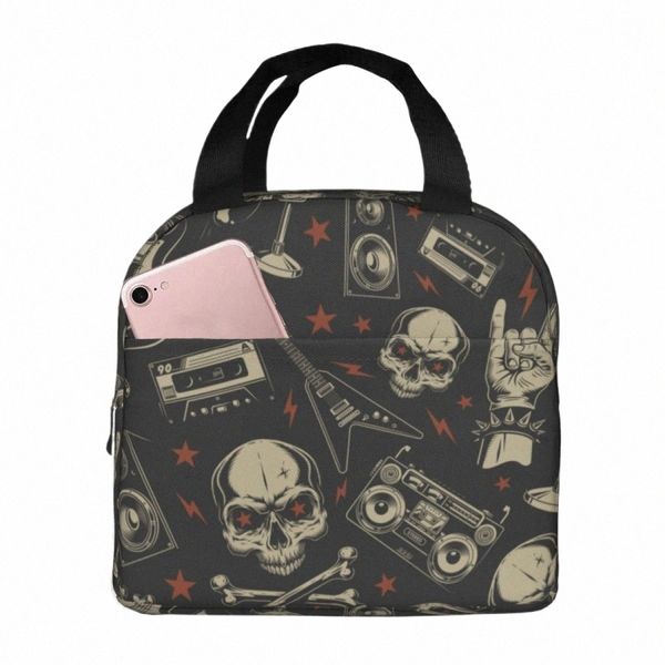 Bolsas de almuerzo con calavera de metal pesado, bolsa enfriadora Oxford con aislamiento portátil, caja de almuerzo térmica para comida fría y Picnic para mujeres y niños 35ni #