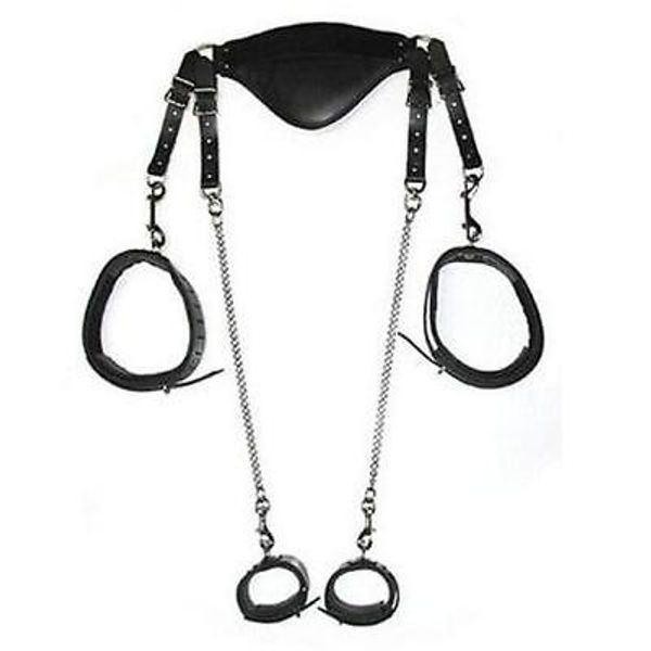 Bondage Heavy PU Leather Open Leg Restricción Muslo Muñequeras Cinturón Arnés #E89