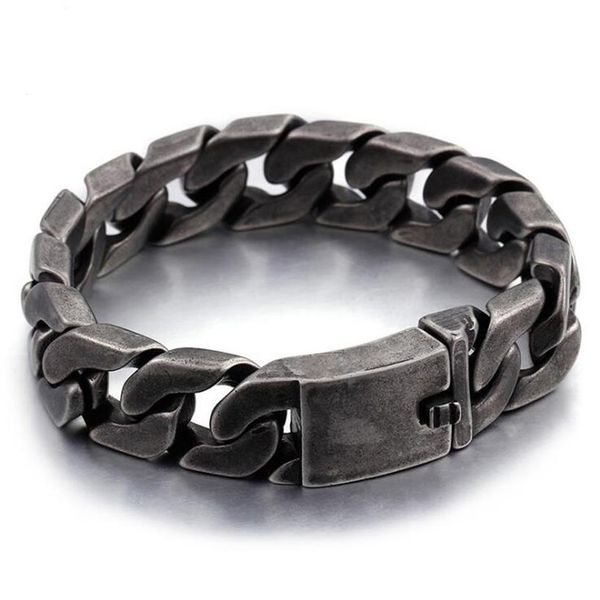 Heavy Punk Noir 316L En Acier Inoxydable Curb Chaîne Cubaine Bracelet Vintage Hommes Garçons Brosse Vélo Biker Lien Bracelets Bracelet Bijoux 1282Z