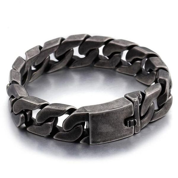 Heavy Punk Noir 316L En Acier Inoxydable Curb Chaîne Cubaine Bracelet Vintage Hommes Garçons Brosse Vélo Biker Lien Bracelets Bracelet Bijoux 1301A