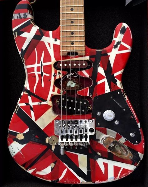 Heavy Relic Eddie Edward Van Halen Franken stein Negro Blanco Raya Rojo 5150 ST Guitarra eléctrica Cuerpo de aliso Mástil de arce Floyd Rose1861611