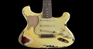 Heavy Relic White Over Sunburst Strat elektrische gitaar JOHNCRUZ MASTERBUILT 1961 PINUP Elzenhouten body Palissander toets8246009