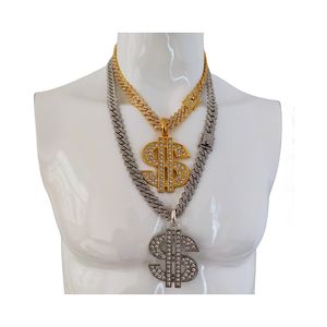 Collier avec pendentif en or massif 18 carats, symbole du Dollar américain, chaîne cubaine, 14mm, Hip-hop pour hommes, 50, 60, 70CM