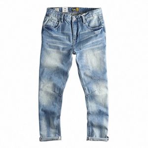 lourd w fait vieux bleu clair fond blanc jeans coupe tridimensionnelle pour hommes petit couteau droit incurvé ce pantalon de jeunesse tendance C3ku #