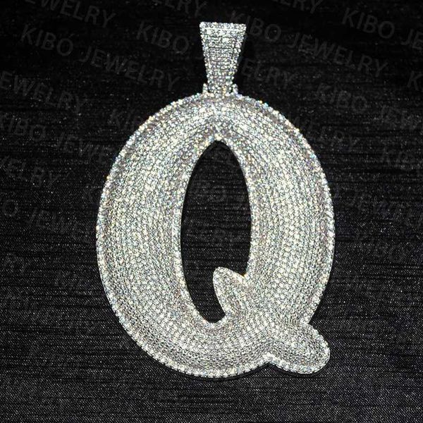 Pendentif en argent 925, poids lourd, personnalisé, grande lettre q, pendentif avec lettres initiales Moissanite