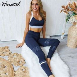 Hecatal Gym Kleding Yoga Set Trainingspak voor Dames Bras Gewatteerde Leggings Sets 2 Stuks Sportpakken Vrouwelijke Ropa Deportiva Mujer 210802