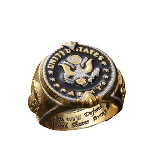 Hecheng – bague bicolore pour hommes, nouveau slogan de l'emblème de l'armée fédérale américaine, 