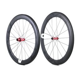 Roues de vélo de route en carbone EVO 60 mm de profondeur 25 mm de largeur pneu/roues tubulaires en carbone avec moyeux à traction droite LOGO personnalisable