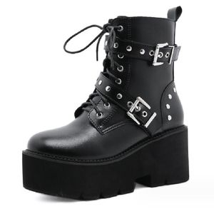 Heel Big Big High Size Boots Short Fashion Lace Up Punk Style Shoes 2024 New Autumn Winter Women's Toble Booties 1AA54 847BA 'S