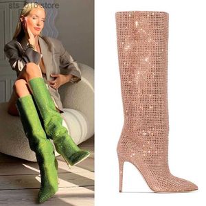 Heel mode puntig Paris Women's Station Sexy Toe Crystal Four Seasons Party knie High Boots Big Size42 T230829 583