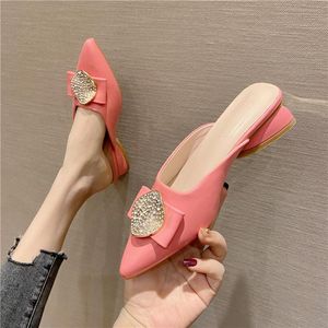 Talons à demi-épaisses sandales baotou pointues pantoufles femelles 2024 printemps et été nette fée rouge paresseuse Muller chaussures cool pantoufles 574 s