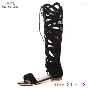 Talon basse sandales chaussures d'été femmes peep toe gladiator creux du genou élevé bottes modernes femme plus taille 34 - 48 5279