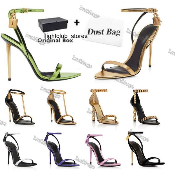 Talón Candado Hardware Mujer Tomlies Fordlies Sandalias Toes Zapatos Diseñador Puntiagudo Zapato Desnudo Mujer Cerradura y llave Elegante Metal Stiletto Marca Vestido de fiesta Boda Eur 3