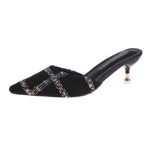 Zapatos de tacón veranoMulas de mujer de alta moda Zapatillas de punta estrecha Elegantes sandalias de tacón fino Moda de verano Zapatillas de punta cerrada Sandalias 6 Cm 8 Cm K8td Ktd