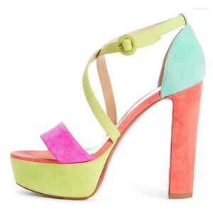 Talons femmes boucle chaussures chunky sandals plate-forme sangle mixte couleurs couleurs hautes talons en daim solide pompes concises